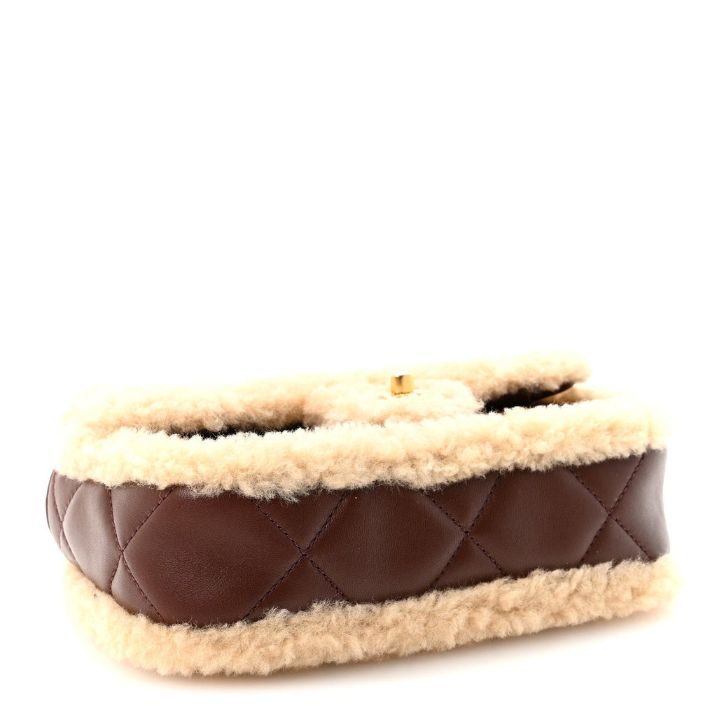 Chanel Shearling Lambskin Quilted Mini Furry Coco Flap Beige Dark Brown