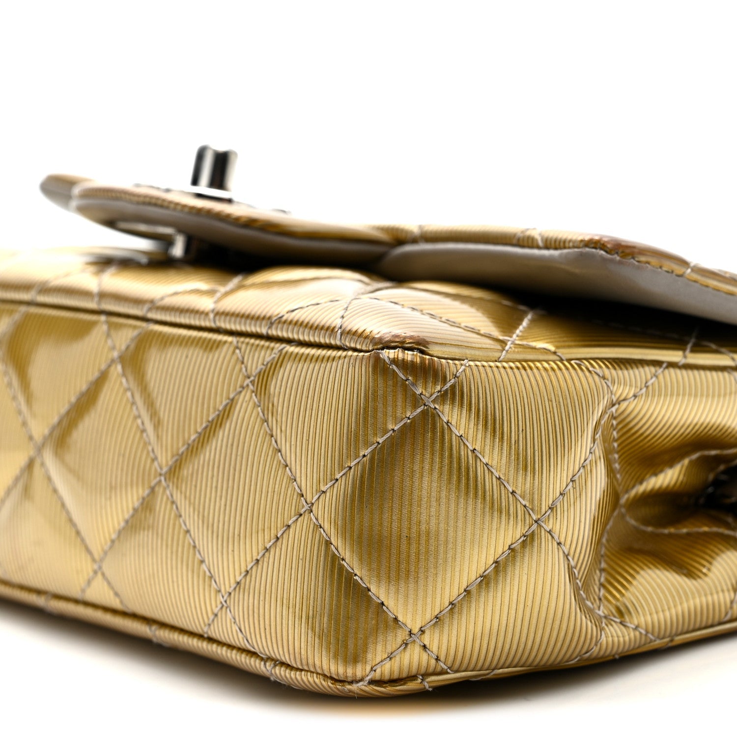 Chanel Striated Patent Quilted Extra Mini Rectangular Flap Gold