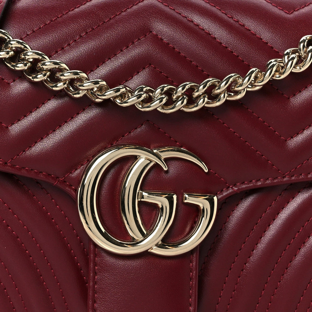 Gucci Calfskin Matelasse Small GG Marmont Shoulder Bag Rosso Ancora Red