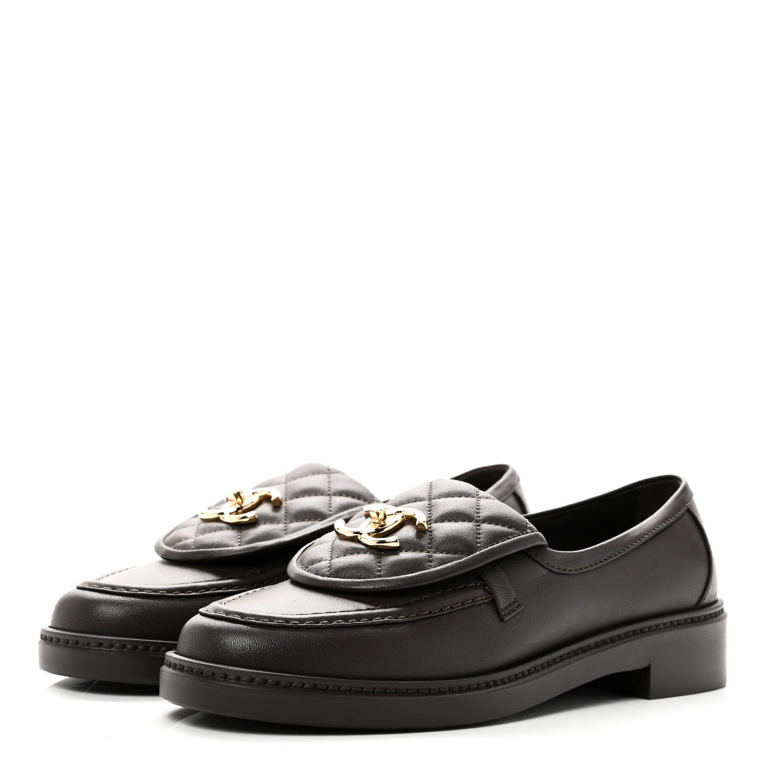 Lambskin Quilted CC Turnlock Loafers 37 Dark Brown