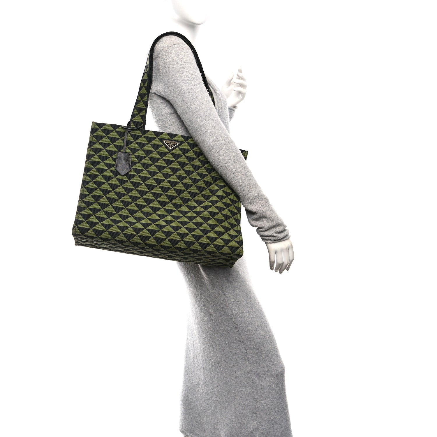 Prada Jacquard Saffiano Triangolo Symbole Embroidered Shopping Tote Black Edera