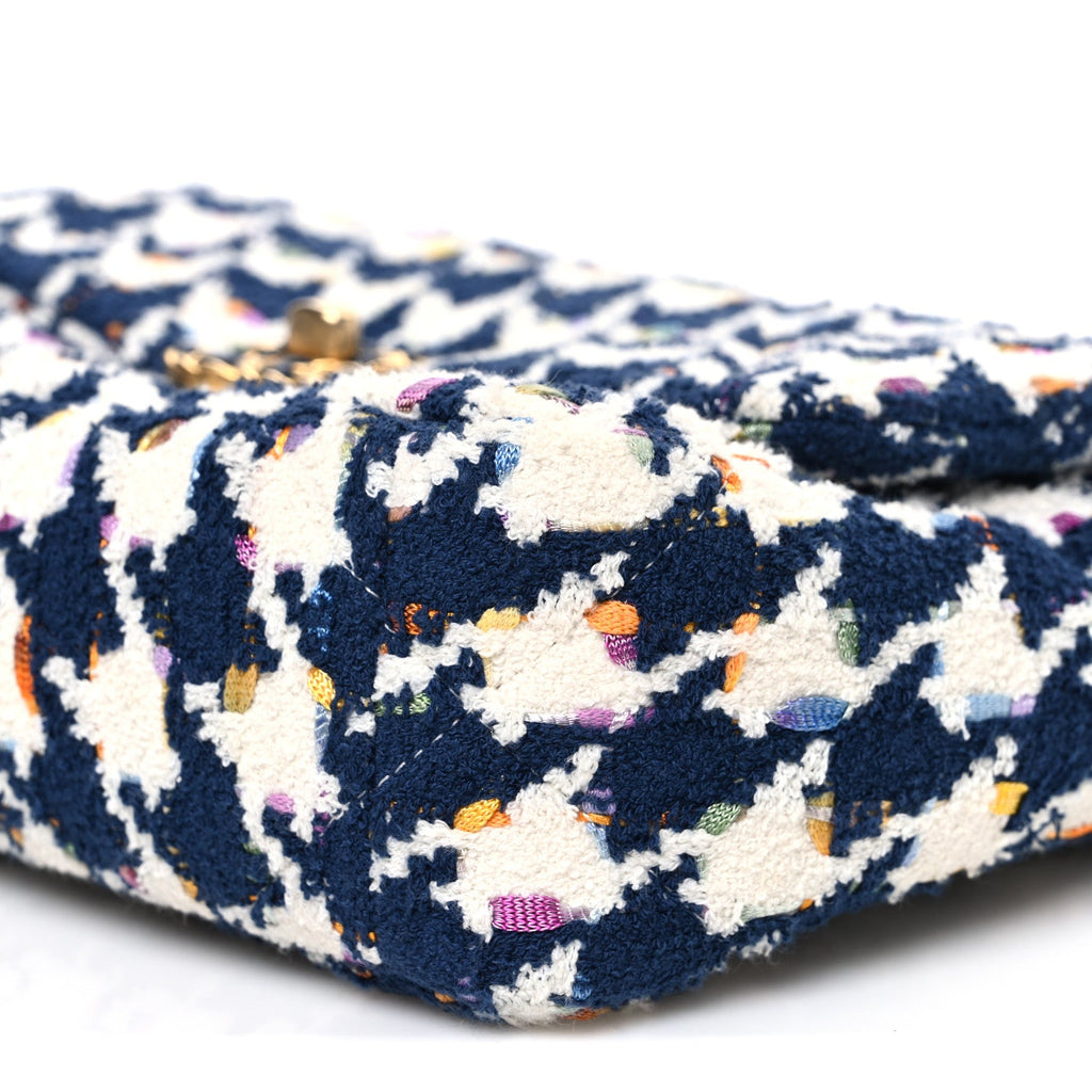 Chanel Tweed Quilted Medium Chanel 19 Flap Ecru Navy Blue Multicolor