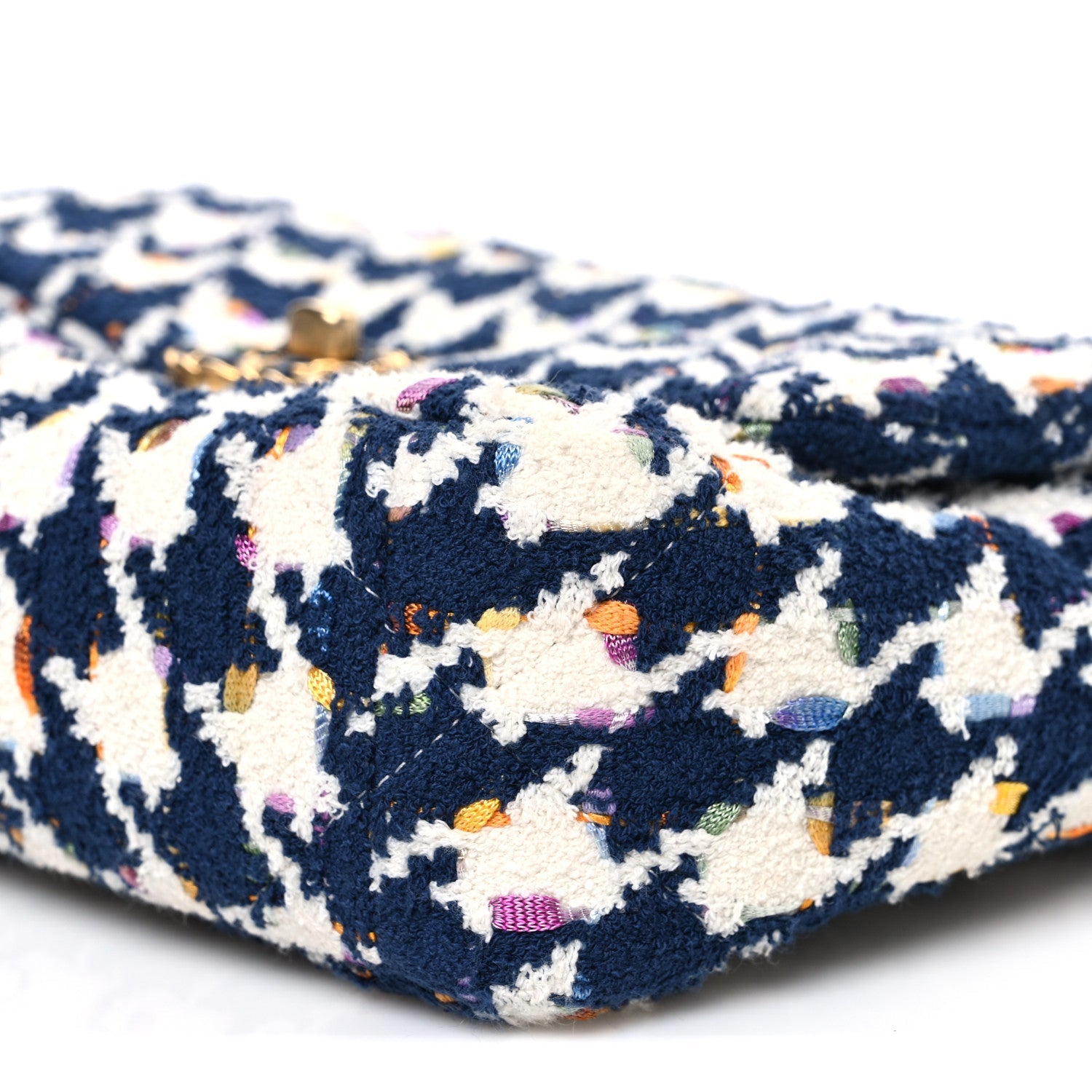 Chanel Tweed Quilted Medium Chanel 19 Flap Ecru Navy Blue Multicolor
