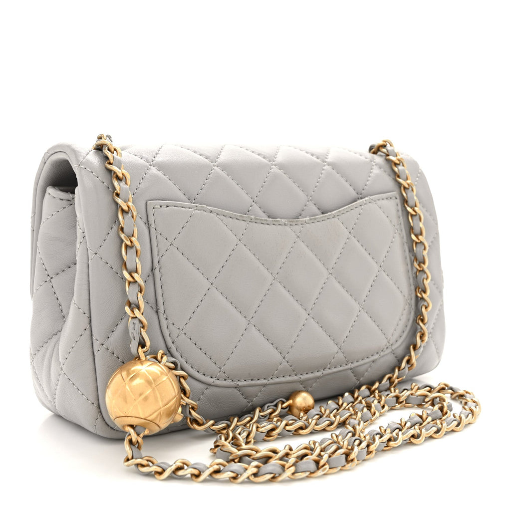 Chanel Lambskin Quilted Mini Rectangular Pearl Crush Flap Grey