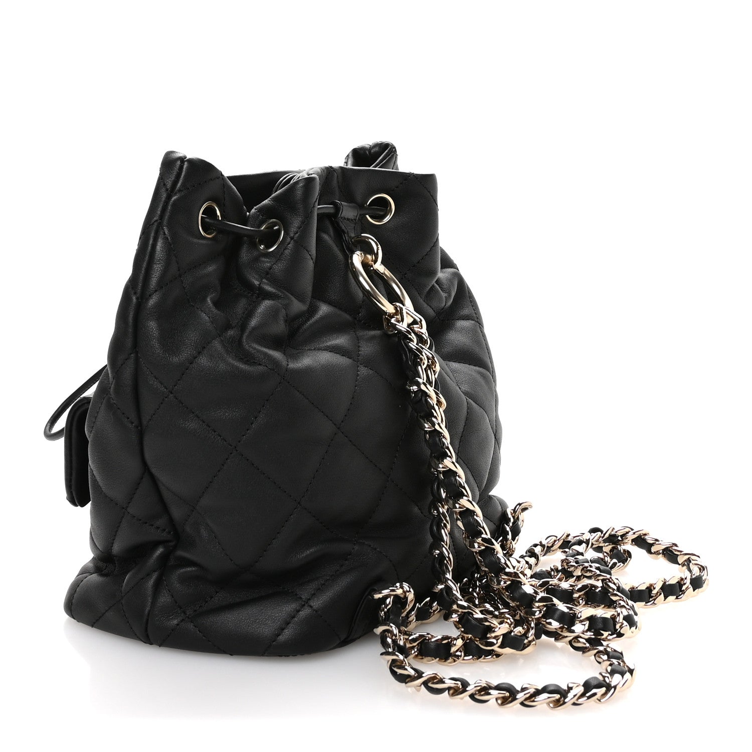 Chanel Lambskin Quilted Double Pocket Drawstring Backpack Black