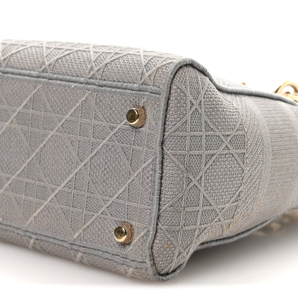 Christian Dior Canvas Embroidered Cannage Medium Lady D-Lite Gray
