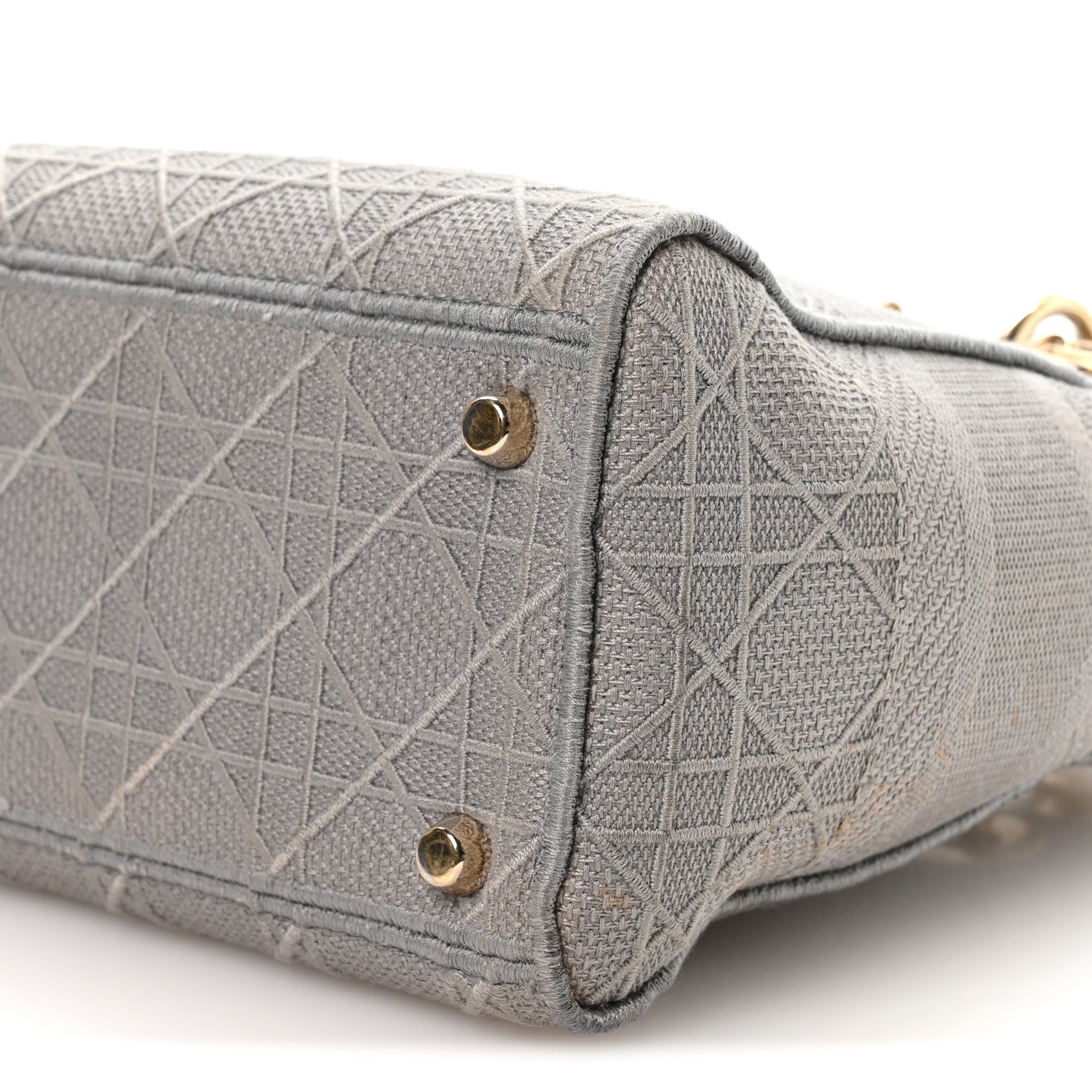 Christian Dior Canvas Embroidered Cannage Medium Lady D-Lite Gray