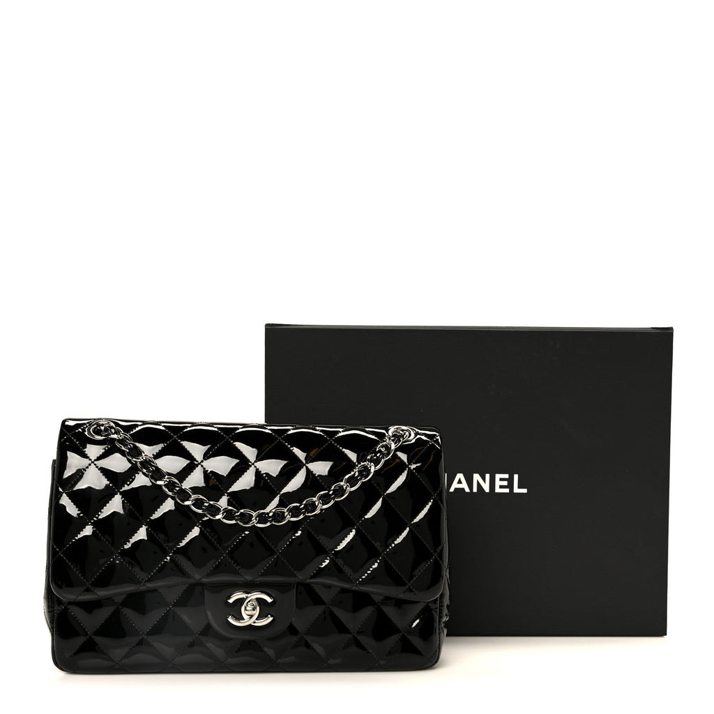 Chanel Patent Quilted Jumbo Double Flap Black