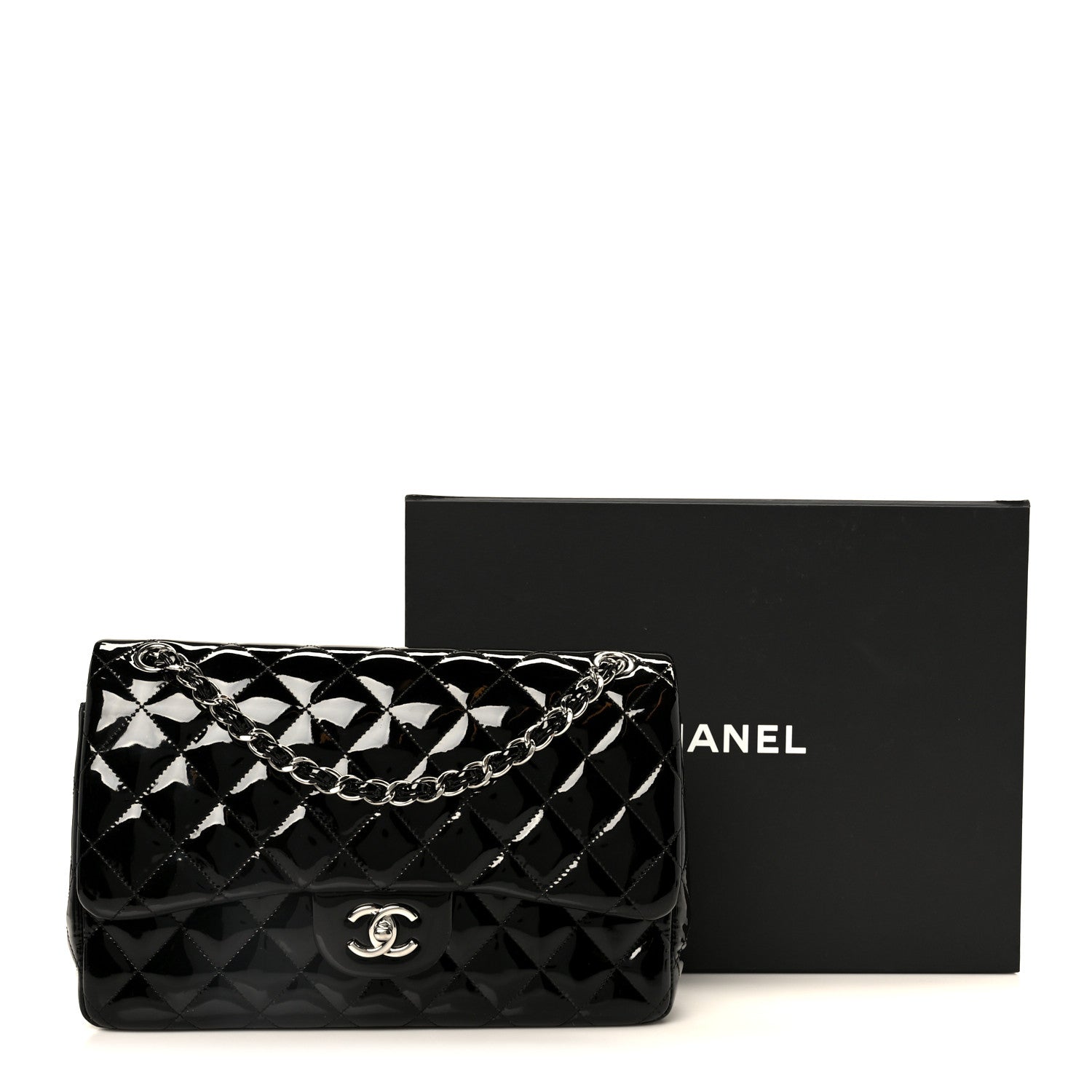 Chanel Patent Quilted Jumbo Double Flap Black