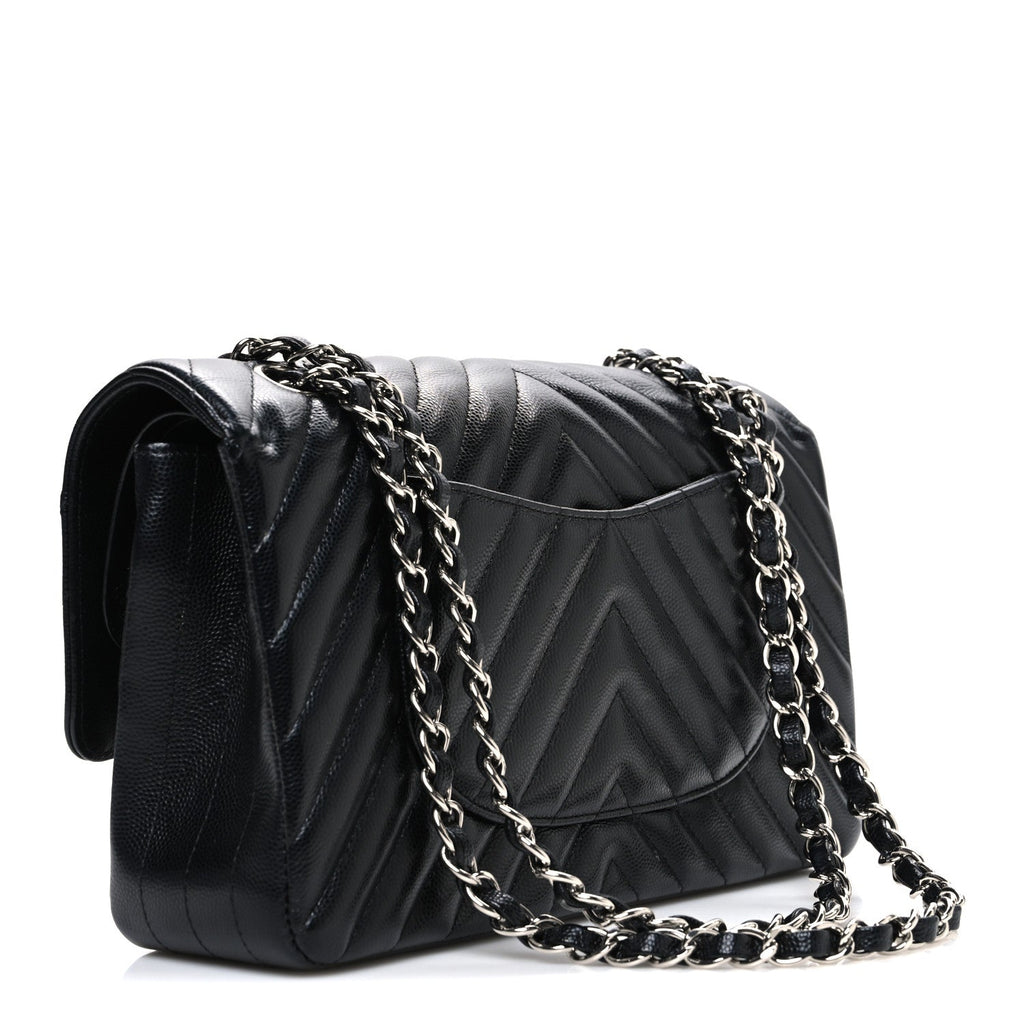 Chanel Caviar Chevron Quilted Medium Double Flap Black