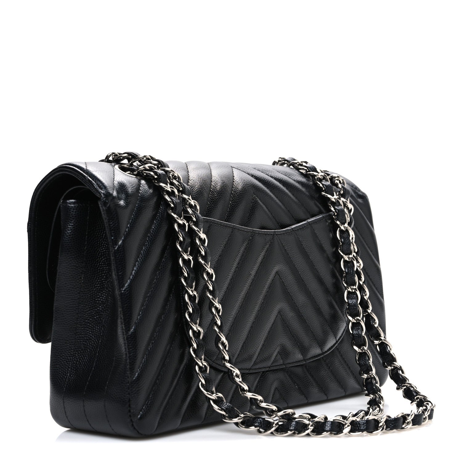 Chanel Caviar Chevron Quilted Medium Double Flap Black