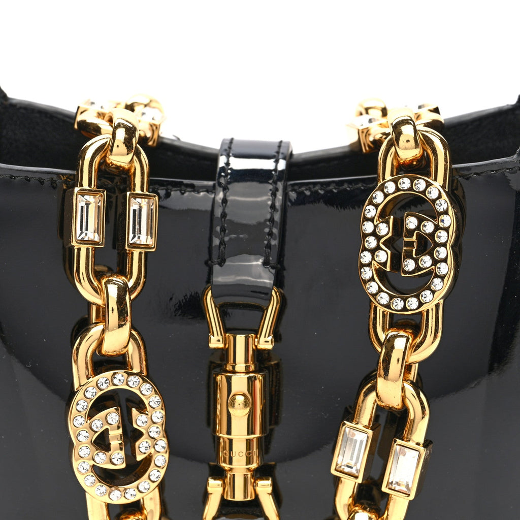 Gucci Patent Mini Jackie 1961 Crystal Hobo Black