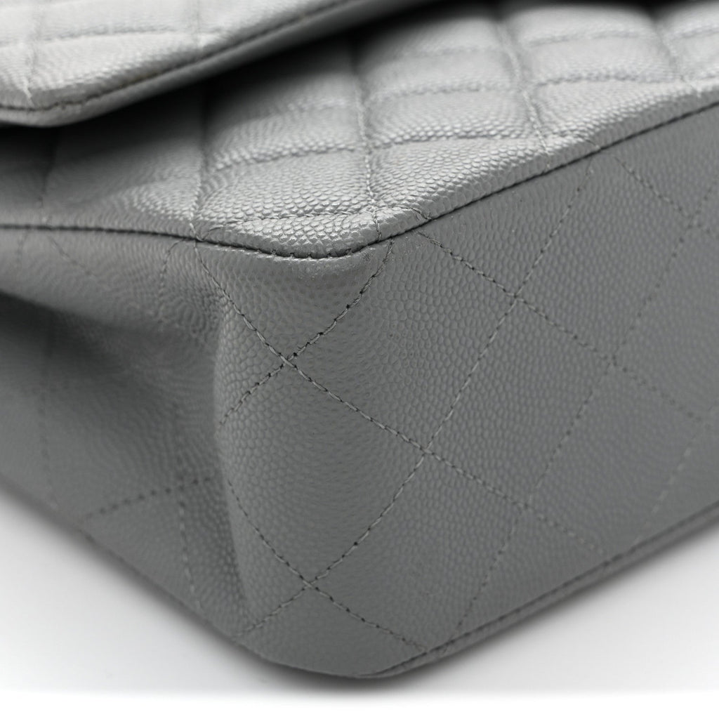 Chanel Caviar Quilted Medium Double Flap Grey