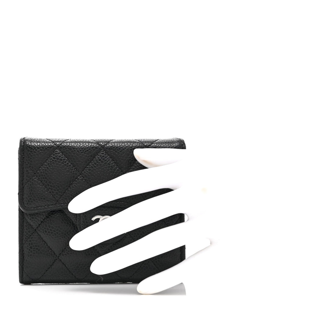 Caviar Quilted Compact Flap Wallet Black
