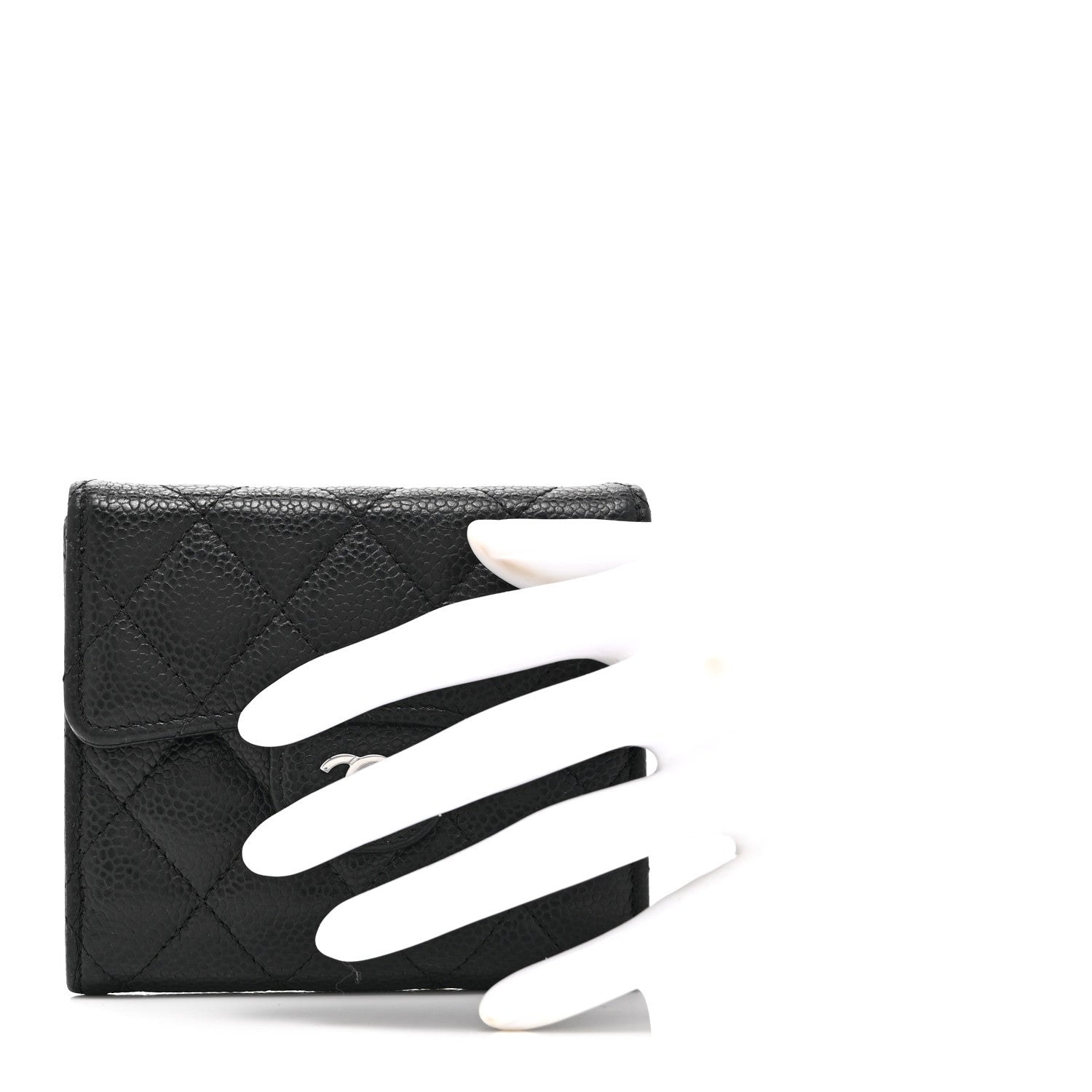 Caviar Quilted Compact Flap Wallet Black