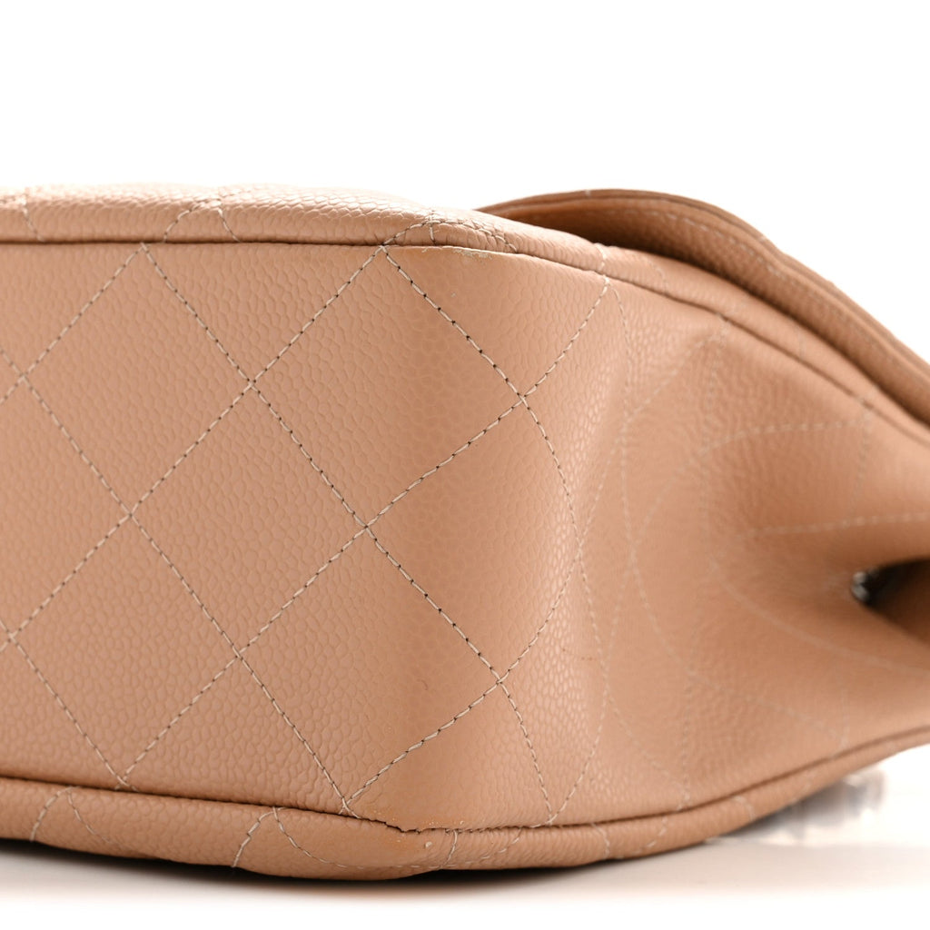 Chanel Caviar Quilted Jumbo Single Flap Dark Beige