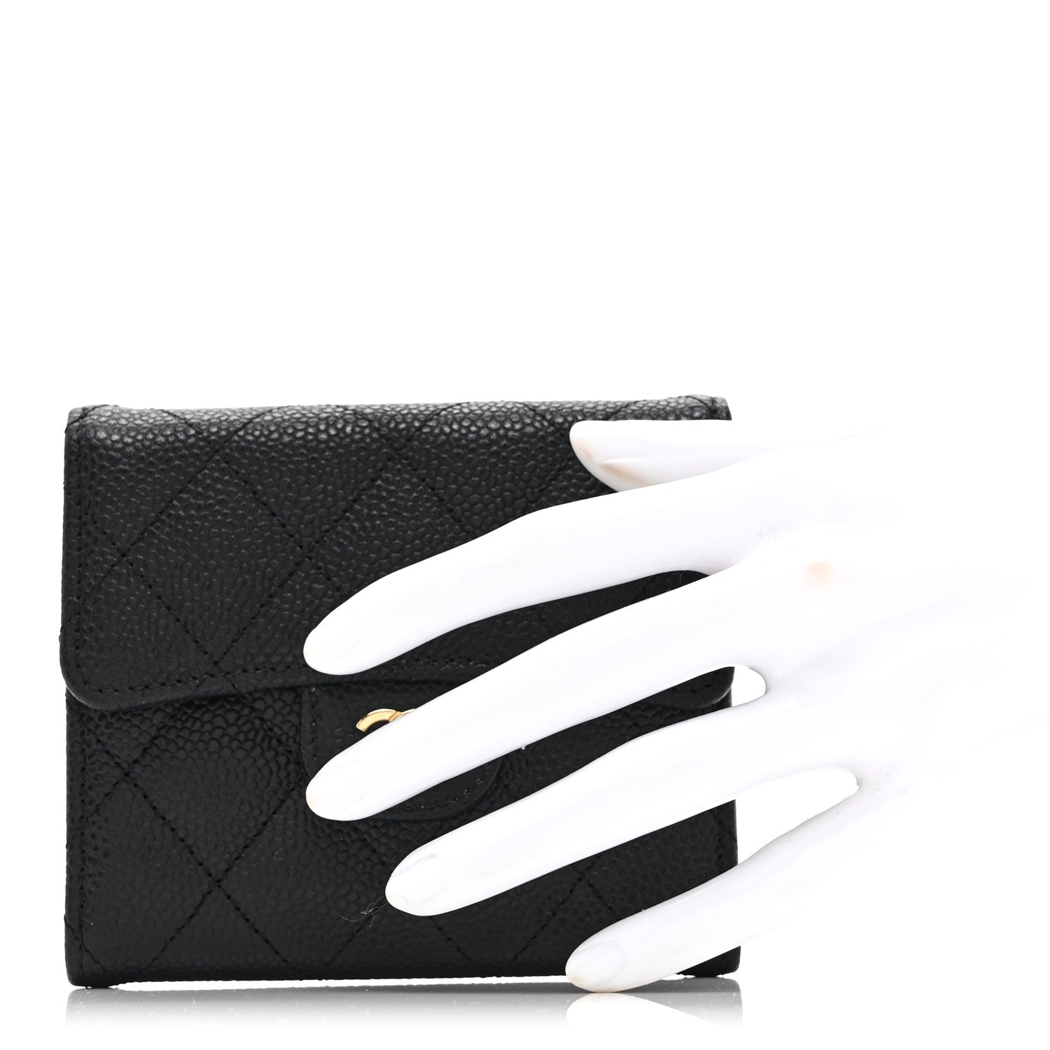 Caviar Quilted Compact Flap Wallet Black
