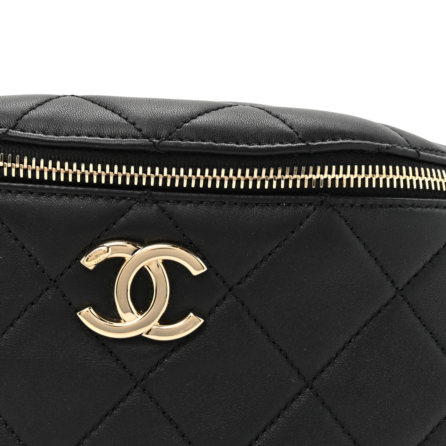 Chanel Lambskin Quilted Resin Bi-Color Waist Bag Fanny Pack Black