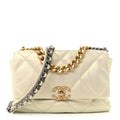 Chanel Iridescent Calfskin Quilted Large Chanel 19 Flap White