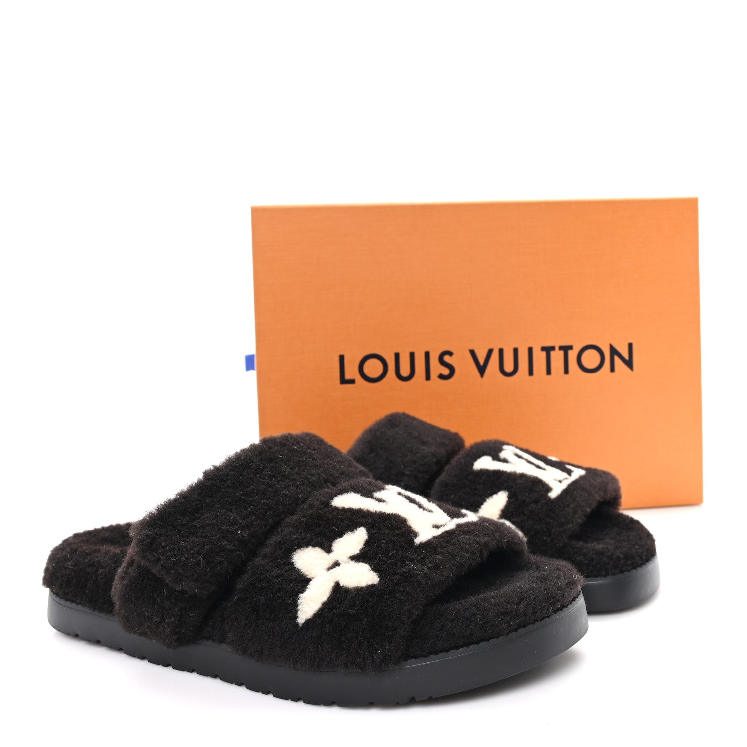 Louis Vuitton Shearling Monogram Giant LV Sunset Flat Comfort Mule 38 Brown