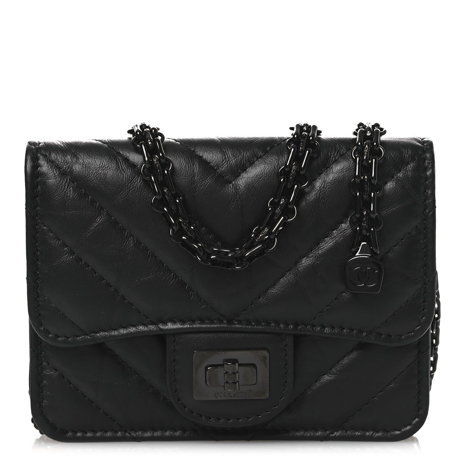 Chanel Aged Calfskin Chevron Quilted Reissue Belt Bag So Black