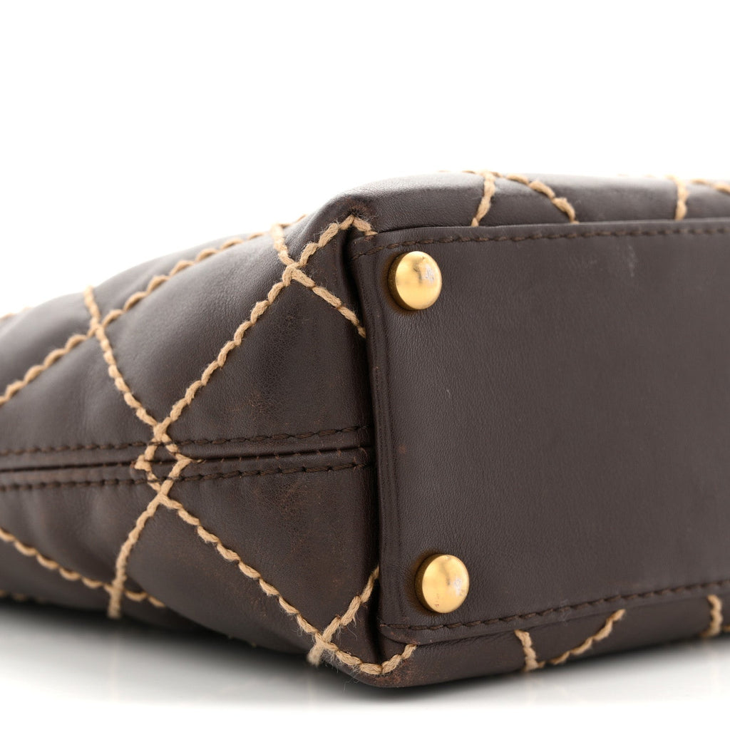 Chanel Calfskin Wild Stitch Tote Brown
