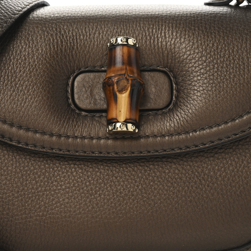 Gucci Metallic Calfskin Medium New Bamboo Top Handle Bag Bronze