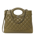 Chanel Shiny Crumpled Calfskin Quilted Mini 31 Shopping Bag Khaki