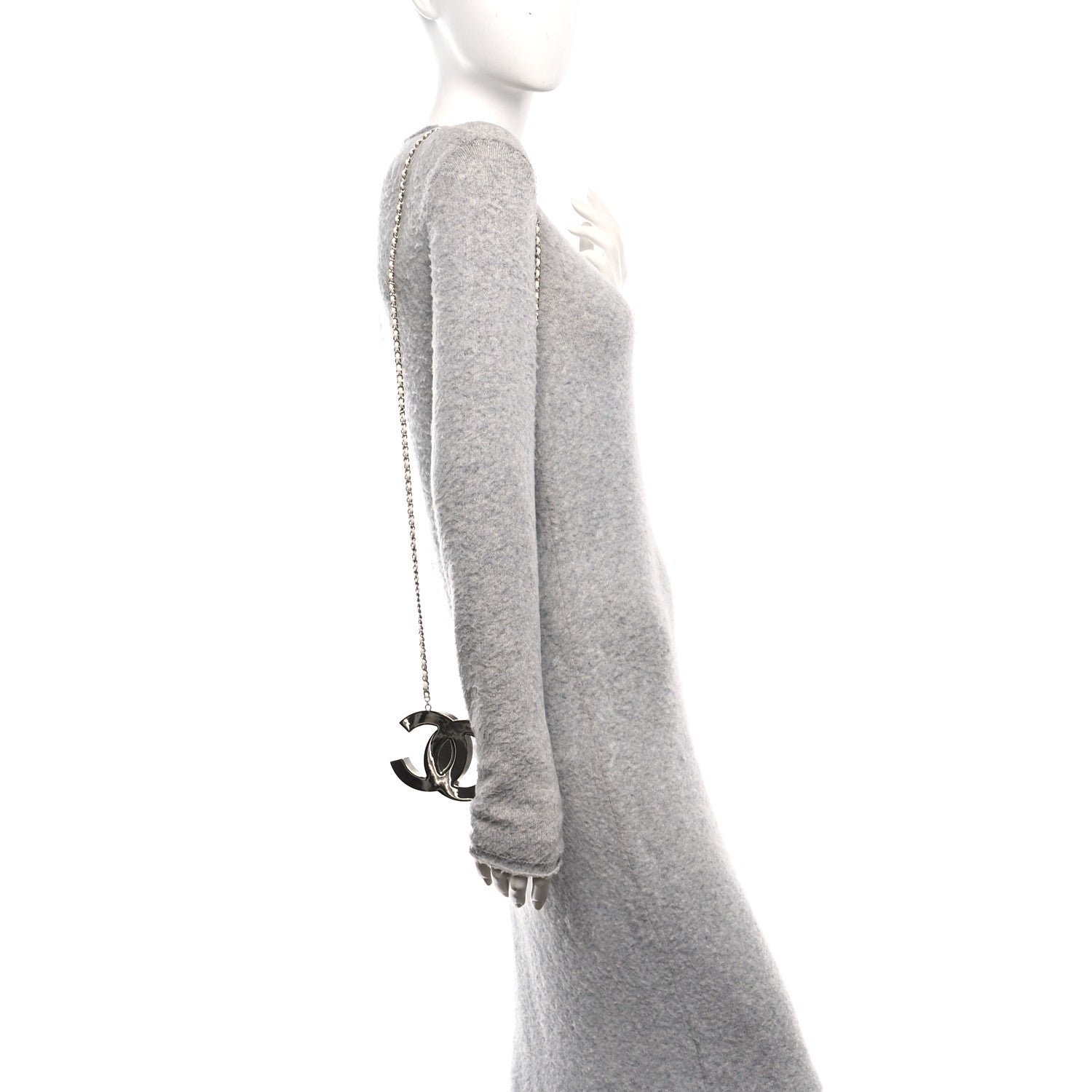 Chanel Metal Lambskin CC Mirror Crossbody Necklace Silver White