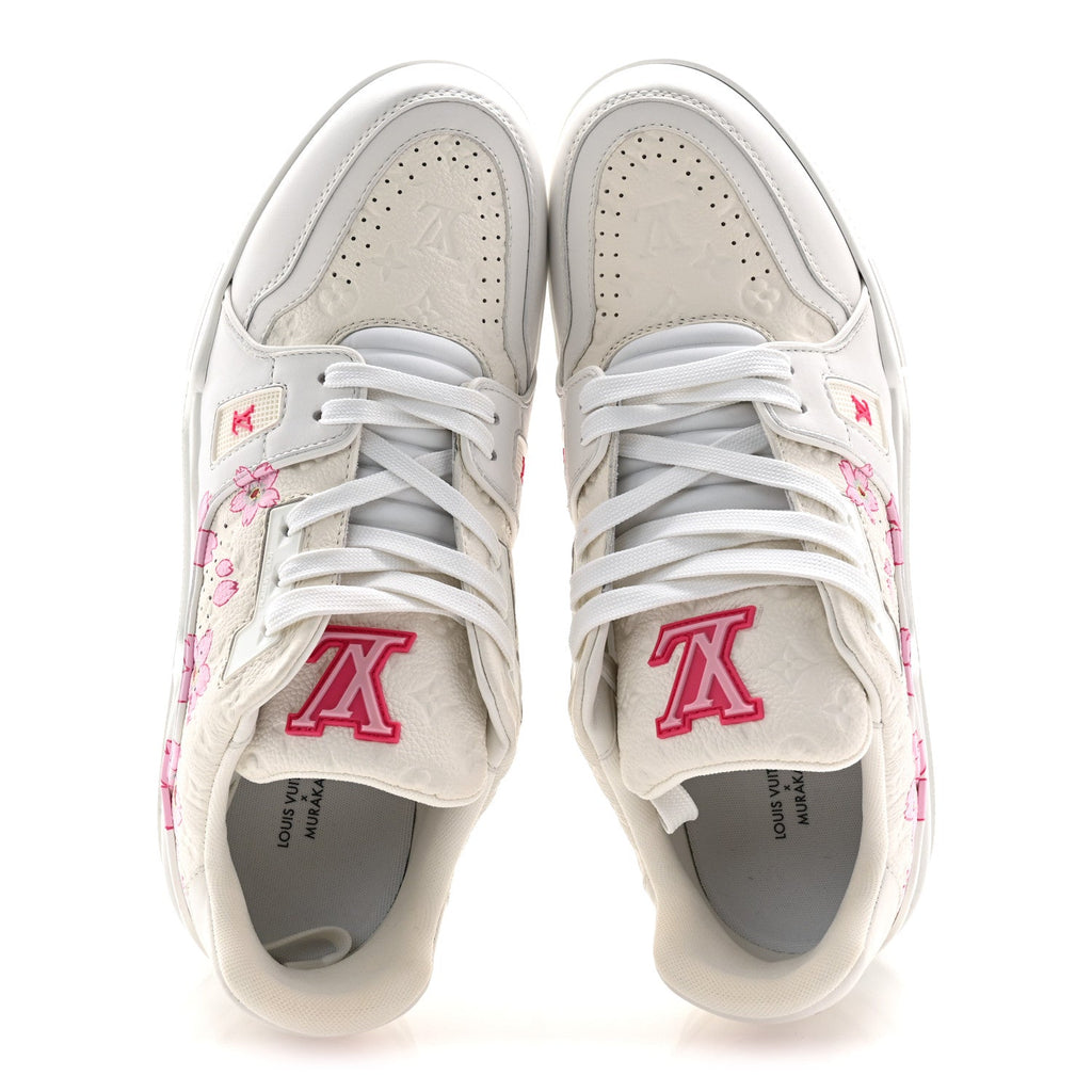 Louis Vuitton LV X TM Embossed Monogram Cherry Blossom LV Trainer Sneakers 41 White
