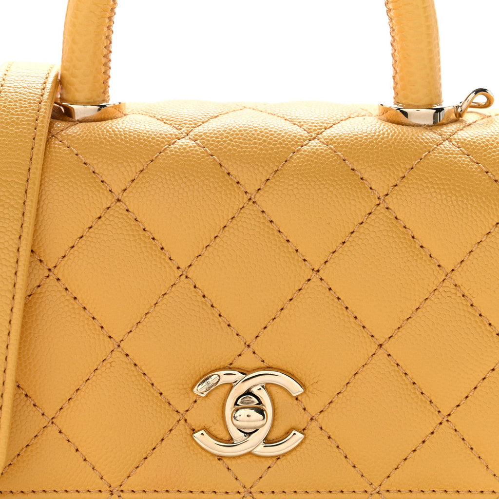 Chanel Caviar Lizard Embossed Quilted Extra Mini Coco Handle Flap Yellow