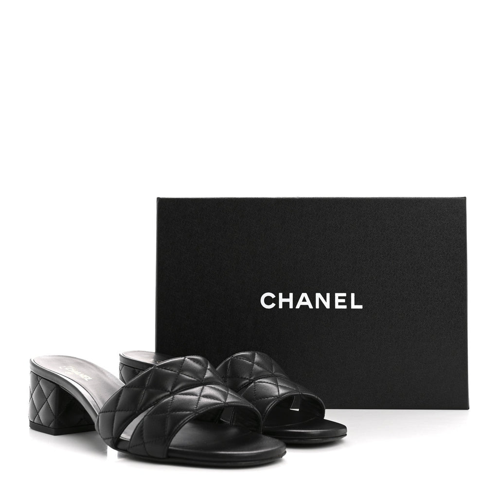 Lambskin Quilted Mules 40 Black