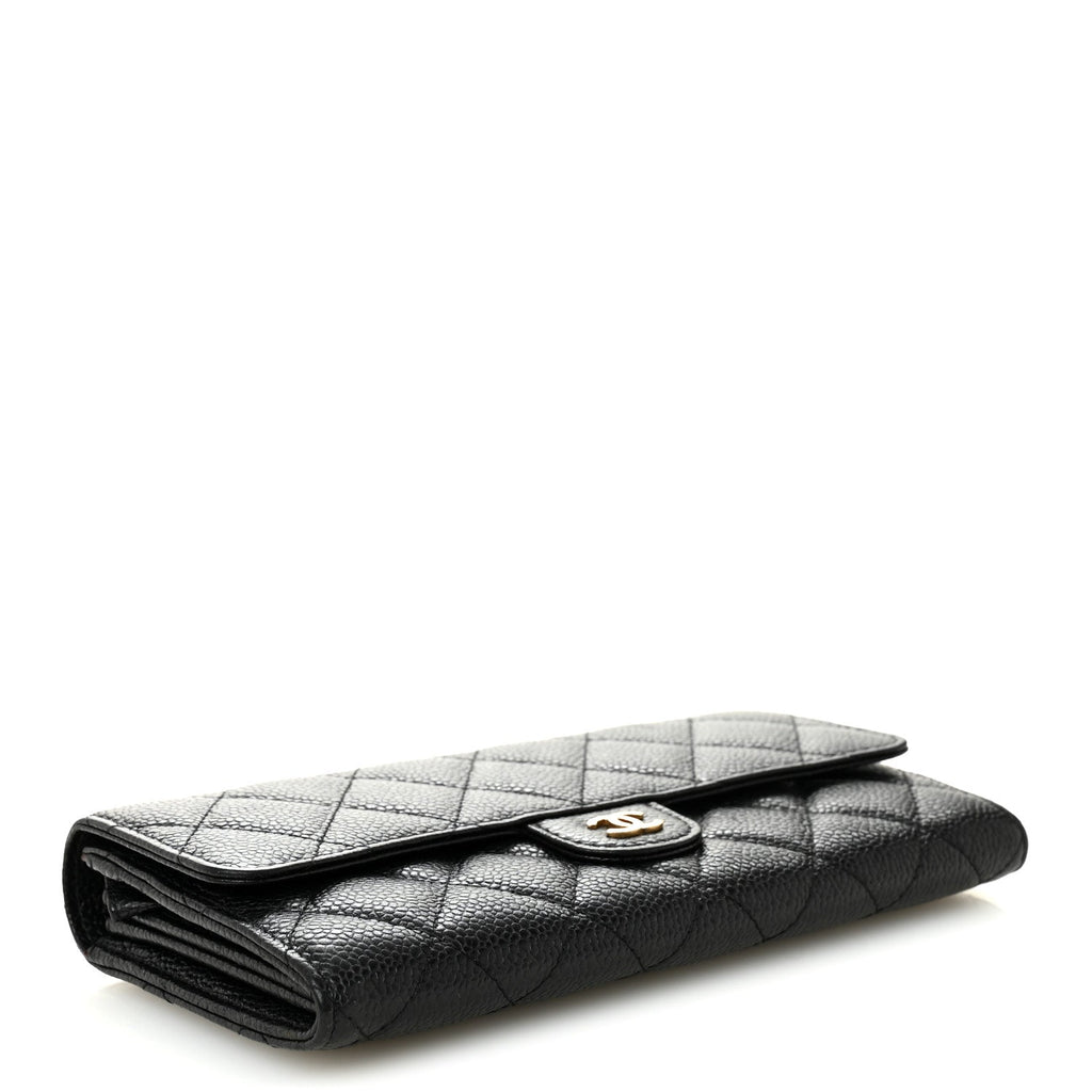 Caviar Quilted Large Gusset Flap Wallet Black
