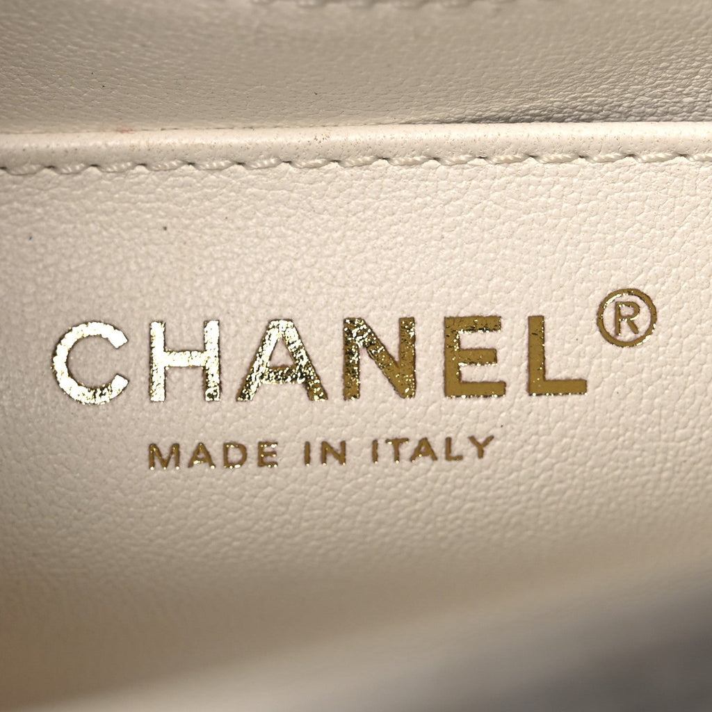Chanel Lambskin Quilted Mini Crystal Top Handle Rectangular Flap White