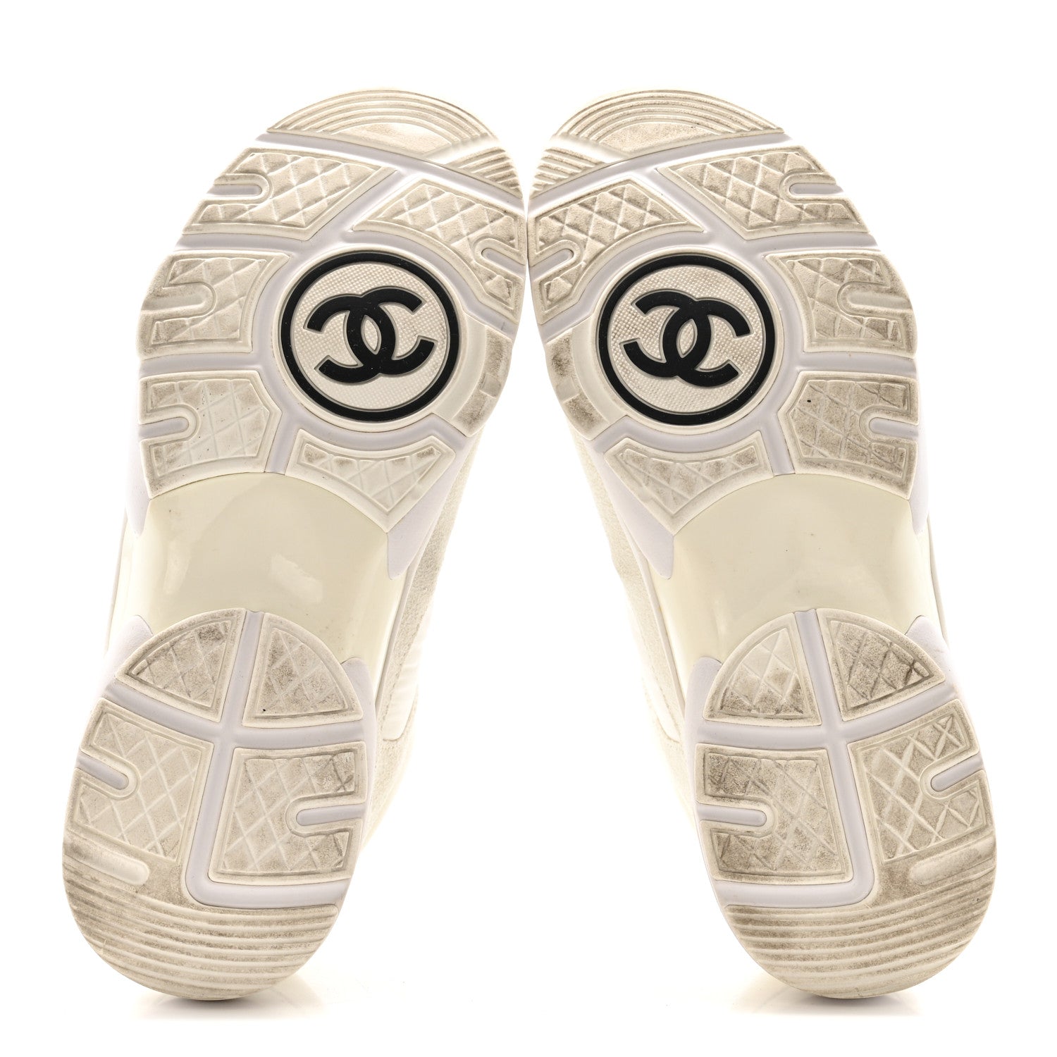 Chanel Suede Calfskin Fabric CC Sneakers 39.5 White