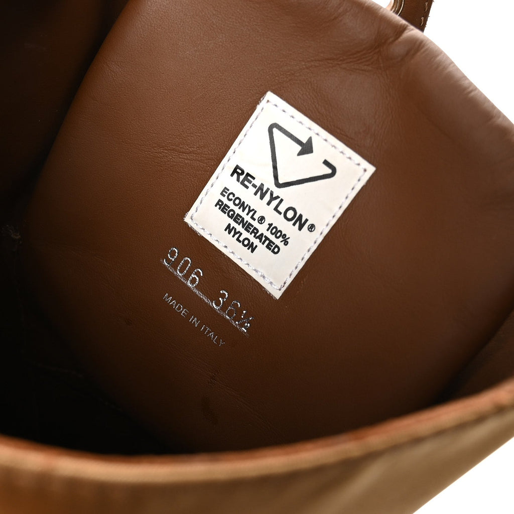 Prada Re-Nylon Spazzolato Rois Metal Triangle Logo Tall 50mm Combat Boots 35.5 Tobacco Brown