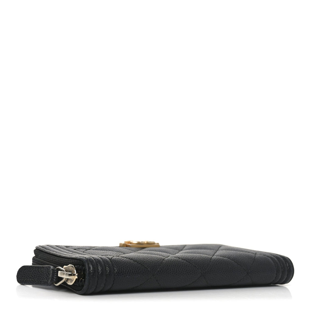 Caviar Quilted Small Boy Zip Around Wallet Black