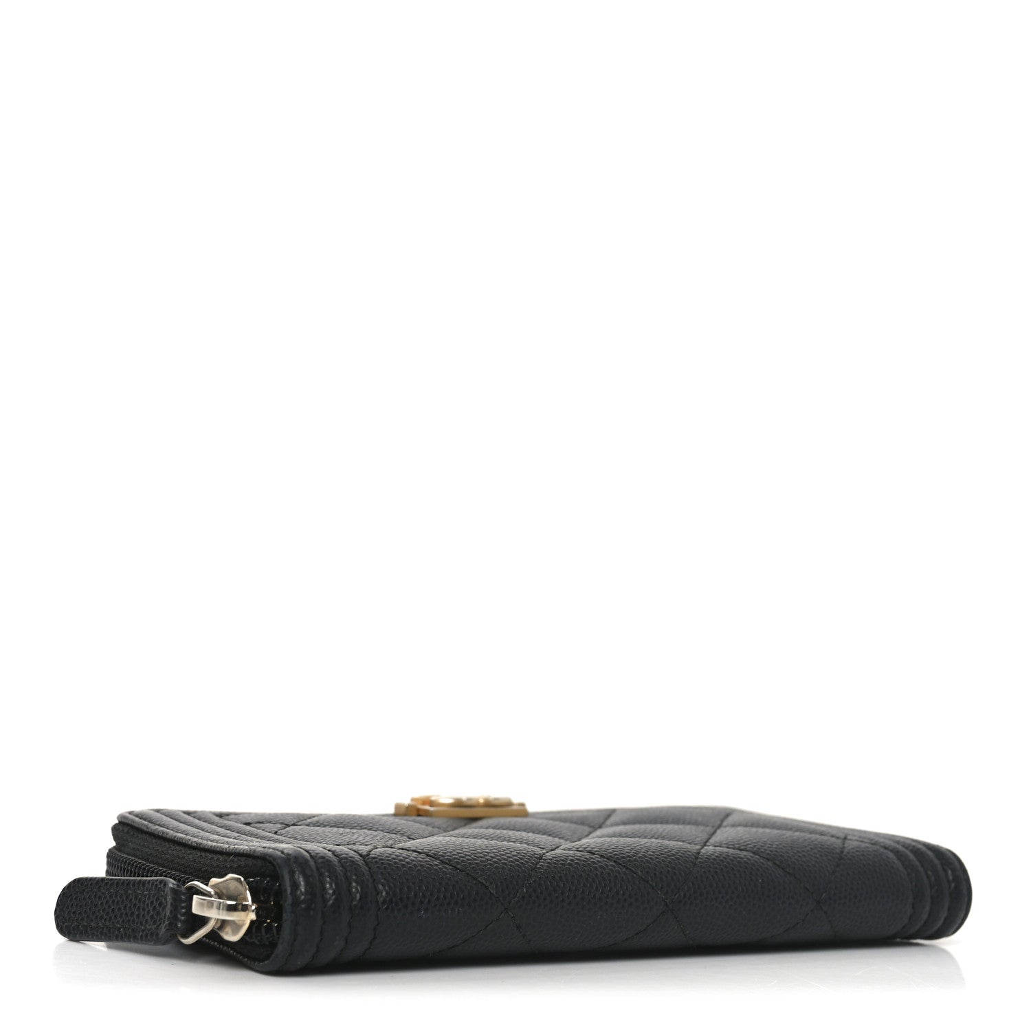 Caviar Quilted Small Boy Zip Around Wallet Black