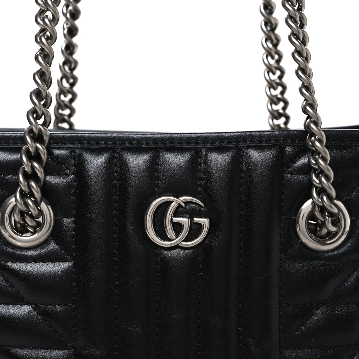 Gucci Calfskin Matelasse Aria Small GG Marmont Shoulder Tote Black