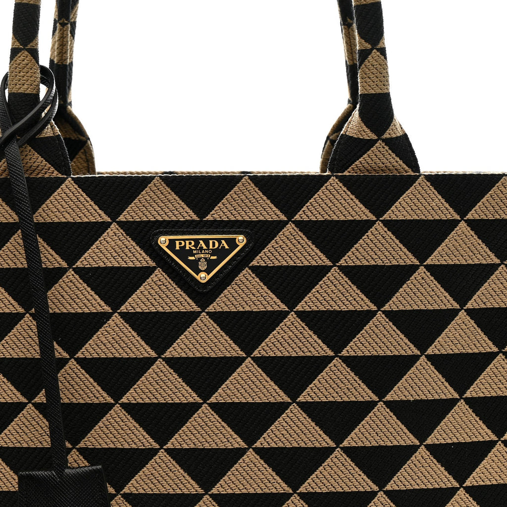 Prada Jacquard Saffiano Triangolo Symbole Embroidered Large Tote Black Corda