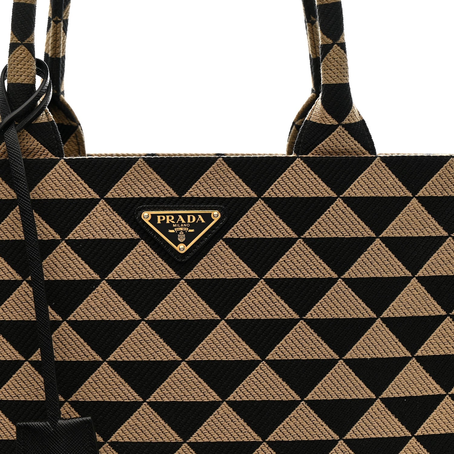 Prada Jacquard Saffiano Triangolo Symbole Embroidered Large Tote Black Corda