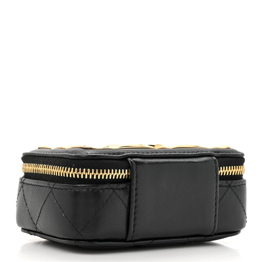 Chanel Lambskin Quilted Mini Golden Plate Clutch With Chain Black