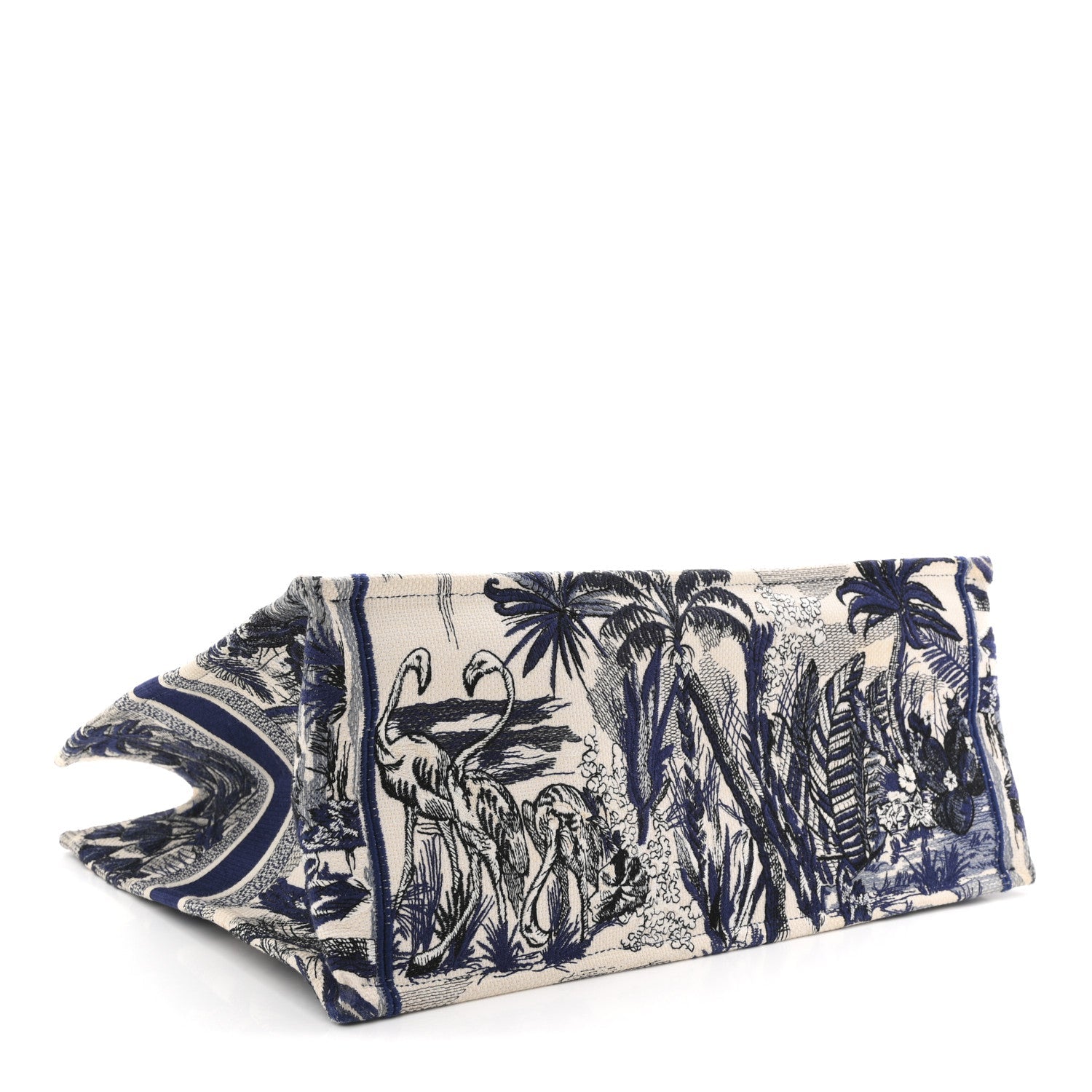 Christian Dior Canvas Embroidered Large Palm Tree Toile De Jouy Book Tote Blue