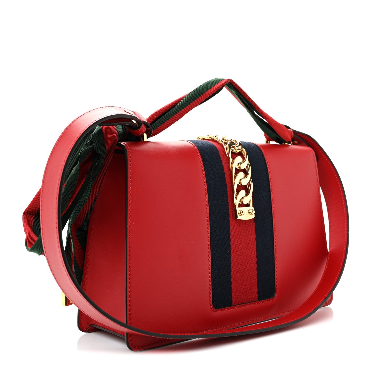 Gucci Calfskin Small Sylvie Shoulder Bag Hibiscus Red
