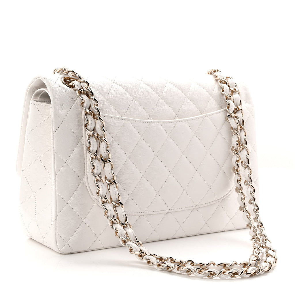 Chanel Caviar Quilted Jumbo Double Flap White
