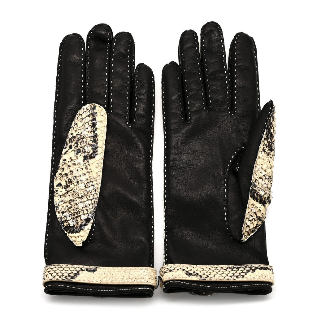 Gucci Snakeskin Lambskin Dionysus Gloves 7.5 Beige