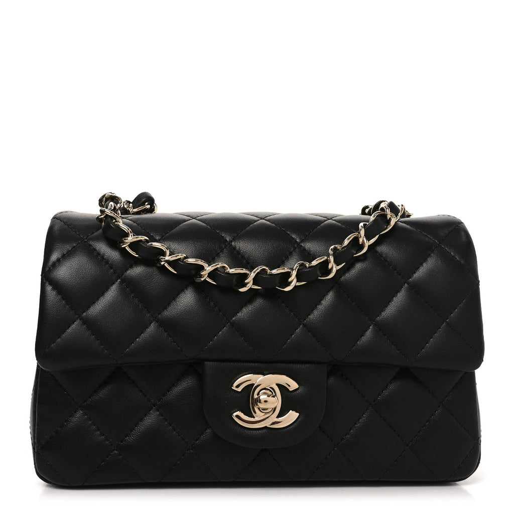 Chanel Lambskin Quilted Mini Rectangular Flap Black