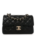 Chanel Lambskin Quilted Mini Rectangular Flap Black