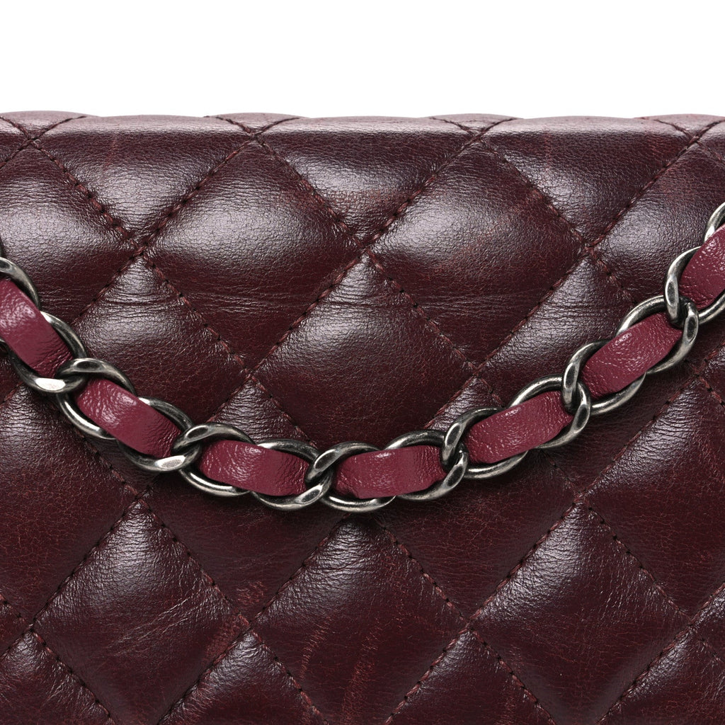 Chanel Lambskin Quilted Medium Tri-Color Flap Burgundy Dark Pink