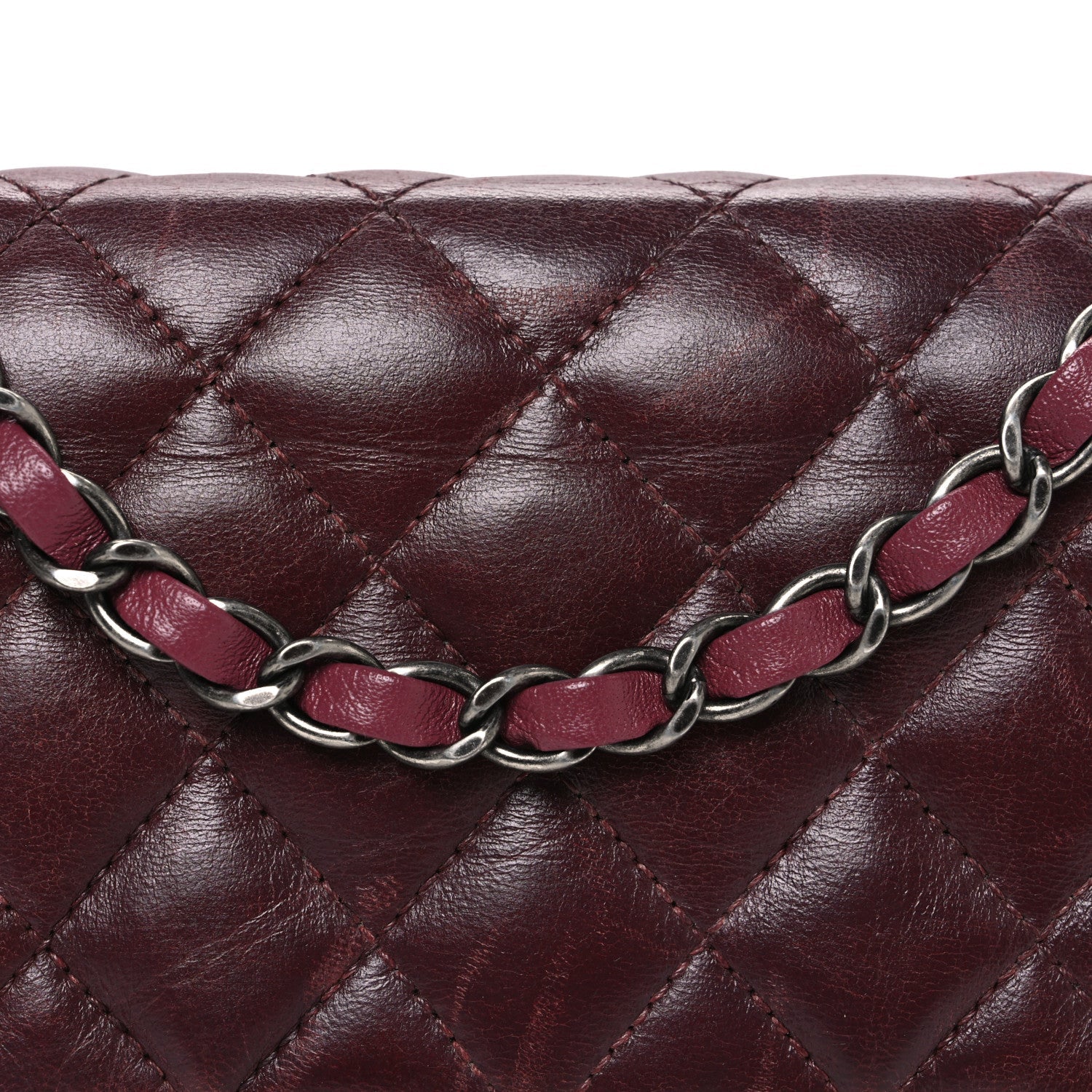 Chanel Lambskin Quilted Medium Tri-Color Flap Burgundy Dark Pink